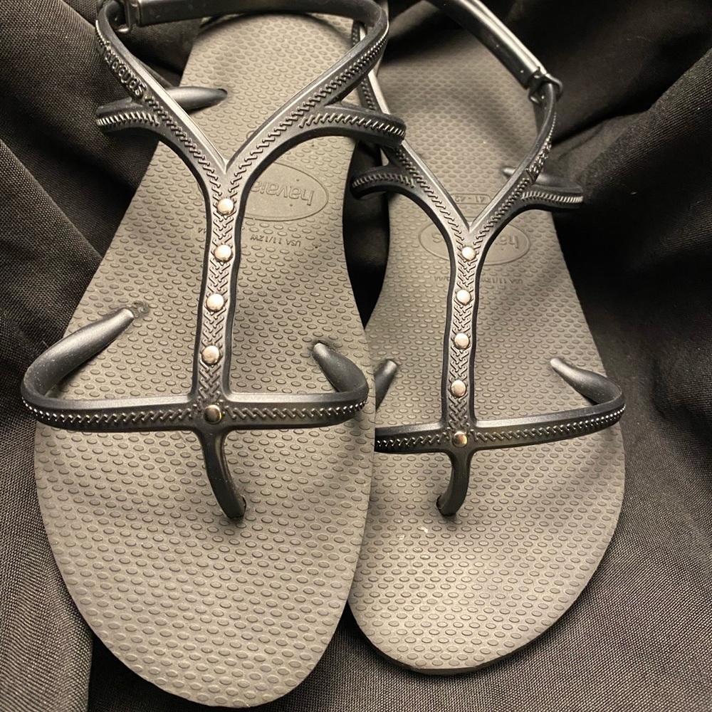 Havaianas- Ladies Black/silver‎ sandals, Size:11/12